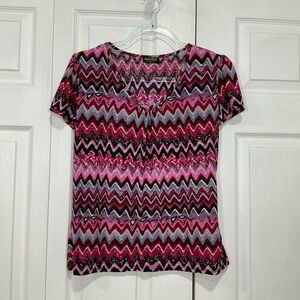 🖤 Paris Pink Short Sleeve. -neck Blouse - Medium